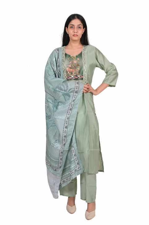 Authenzaa Women 3 Pcs Kurti Set SFBKS027 light green 