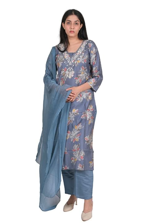 Authenzaa Women 3 Pcs Kurti Set SFBKS028 Grey 