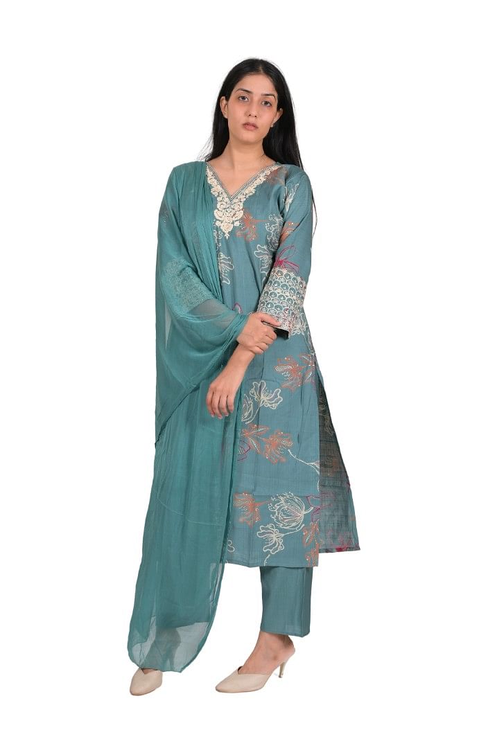 Authenzaa Women 3 Pcs Kurti Set SFBKS029 Light Green 