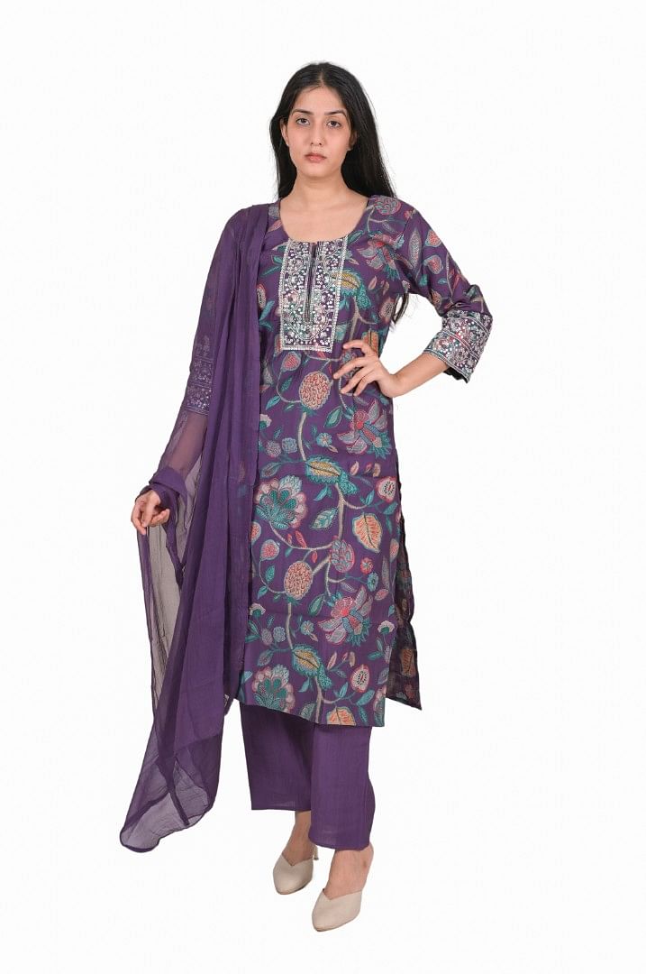 Authenzaa Women 3 Pcs Kurti Set SFBKS030 Purple 