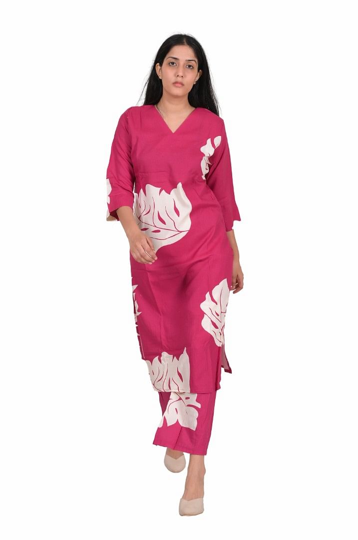 Authenzaa Women 2 Pcs Kurti Set SFBKS031 Cream Maroon 