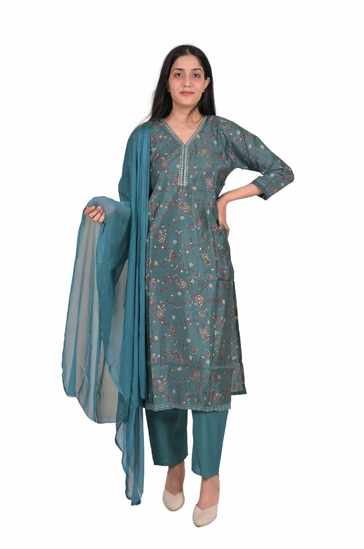 Authenzaa Women 3 Pcs Kurti Set SFBKS033 Pistal Rama 