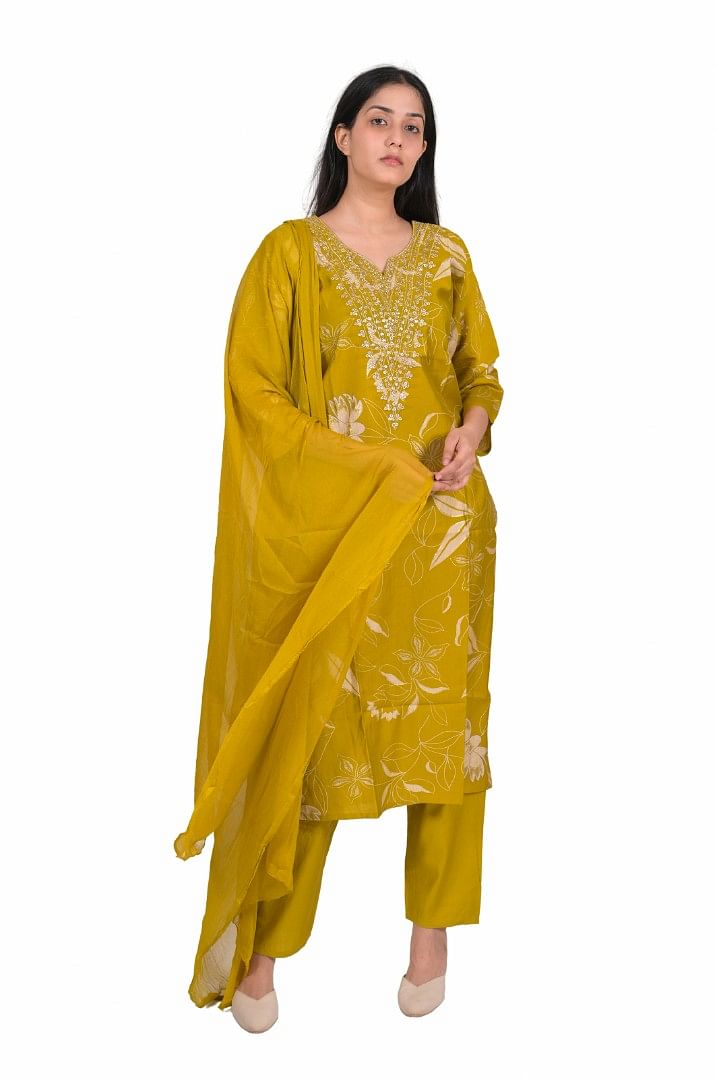 Authenzaa Women 3 Pcs Kurti Set SFBKS034 Yellow 