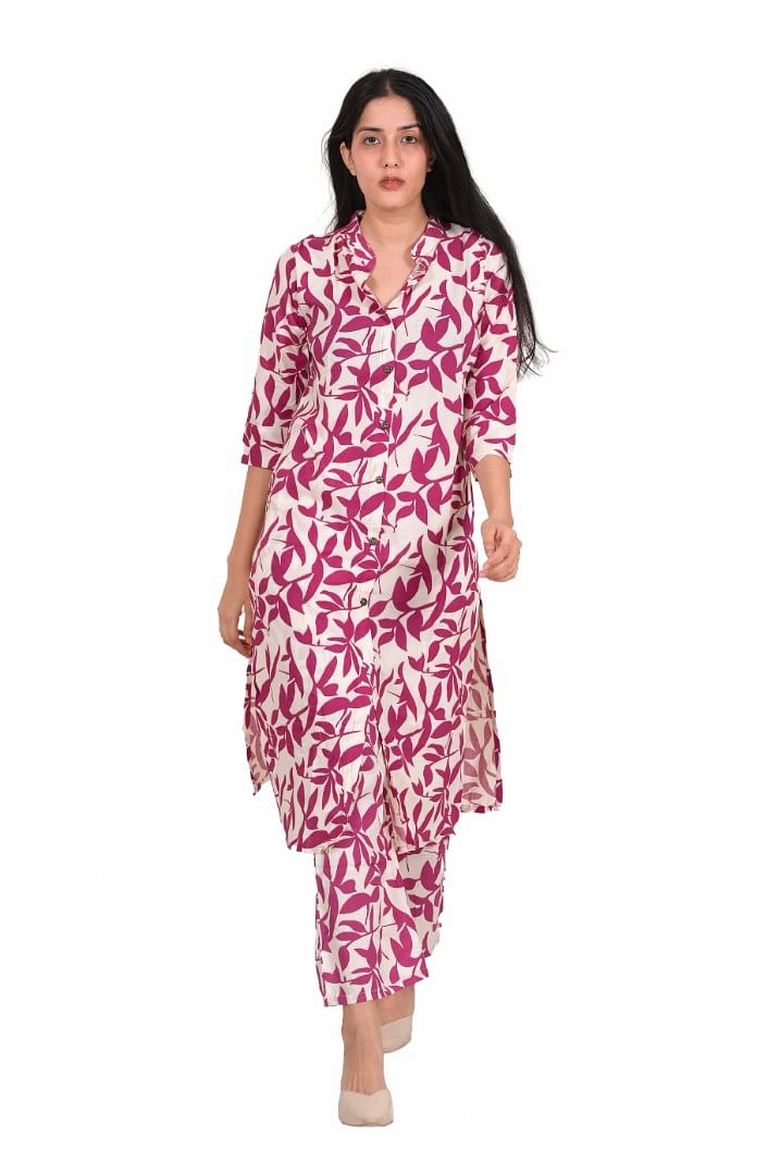 Authenzaa Women 2 Pcs Kurti Set SFBKS036 Cream Maroon 