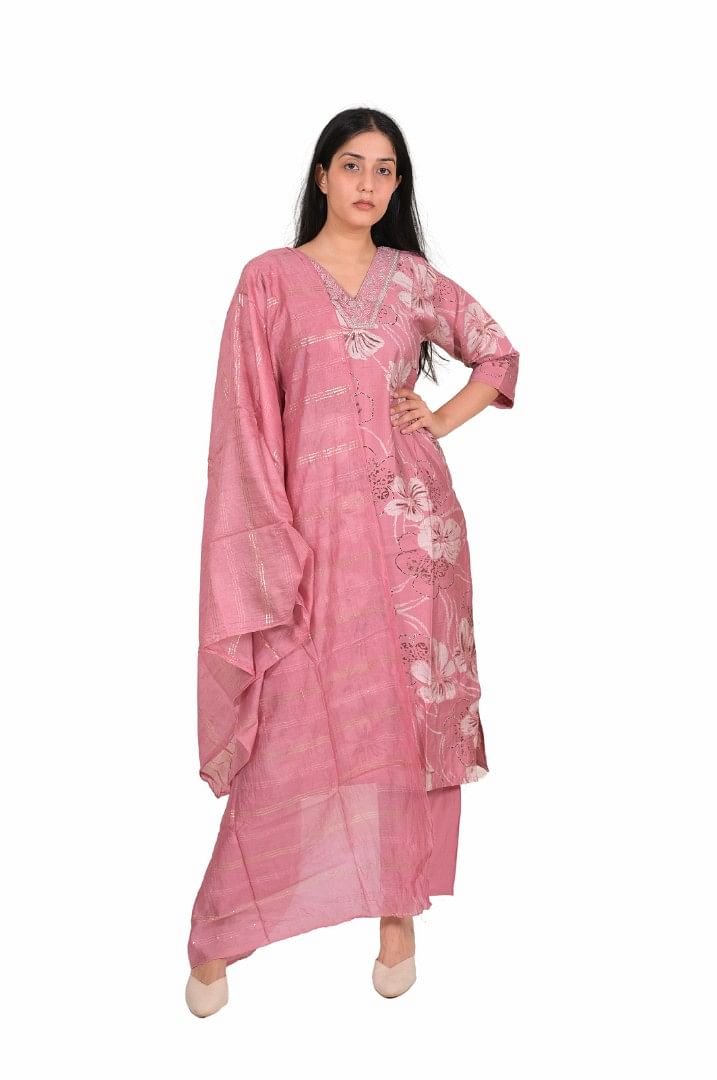 Authenzaa Women 3 Pcs Kurti Set SFBKS038 Pink 