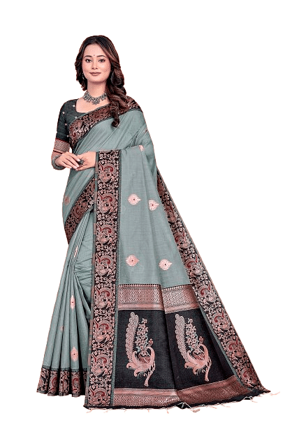 Authenzaa Women Saree YIWS032 Grey 