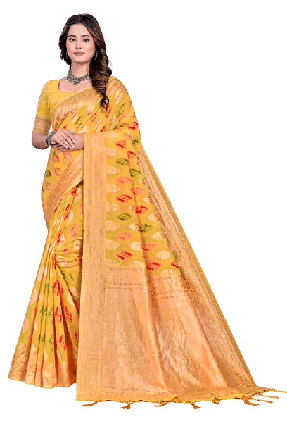 Authenzaa Women Saree YIWS035 Golden 