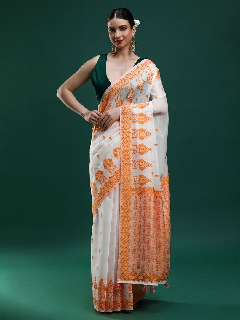 Authenzaa Women Saree YIWS043 Orange 