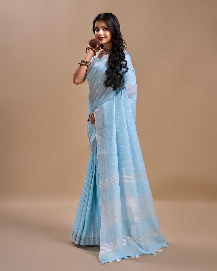 Authenzaa Women Saree YIWS030 Light Blue 