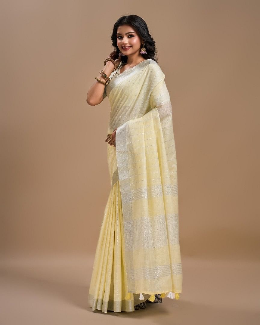 Authenzaa Women Saree YIWS030 Light Yellow