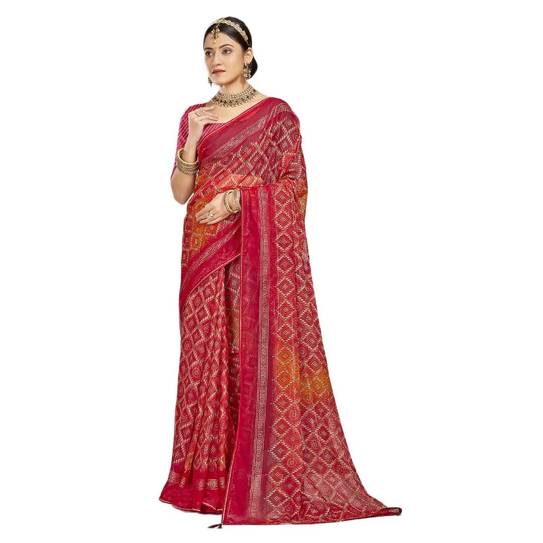 Authenzaa Women Saree RRWS011 Red 