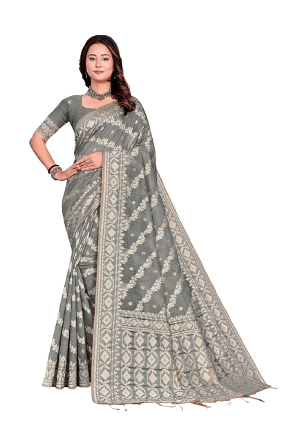 Authenzaa Women Saree YIWS046 Grey 