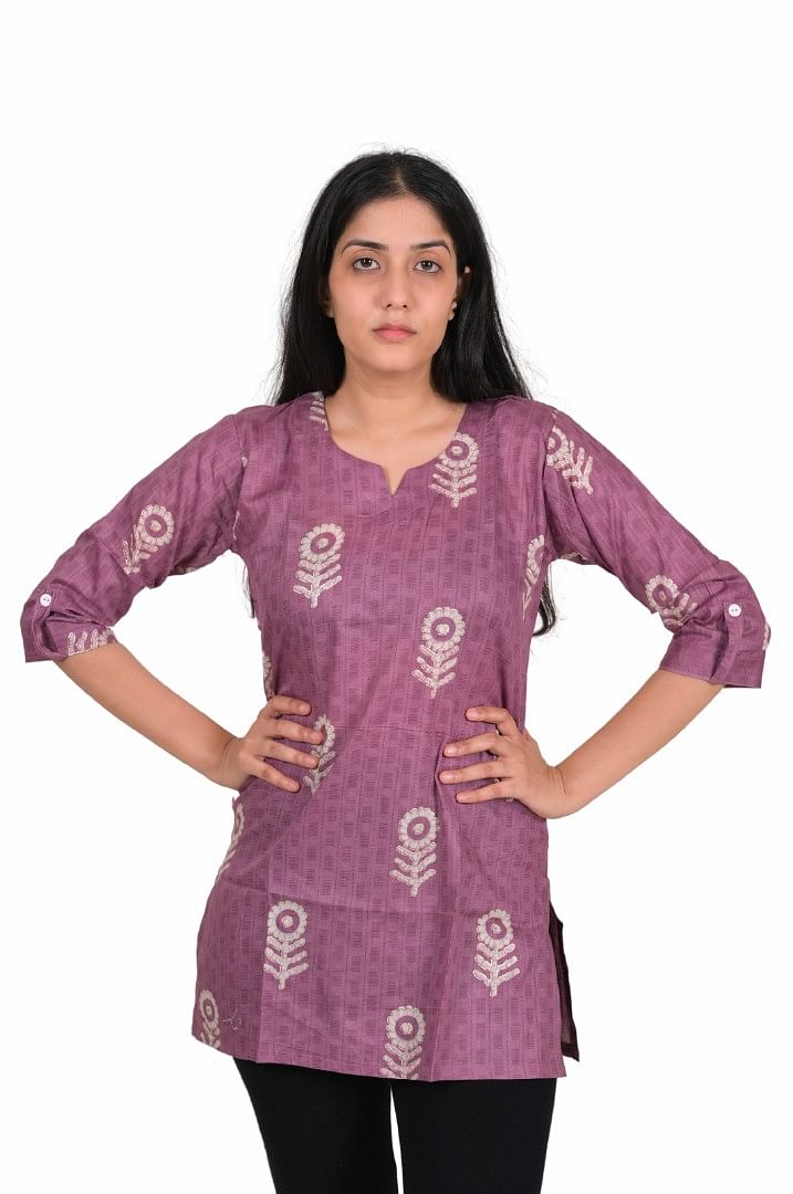 Authenzaa Women Short Kurti SFBKT020 Lavender 