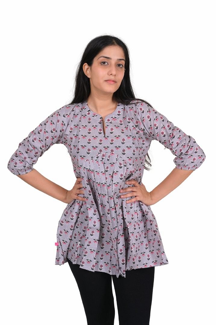 Authenzaa Women Short Kurti SFBKT022 Grey 