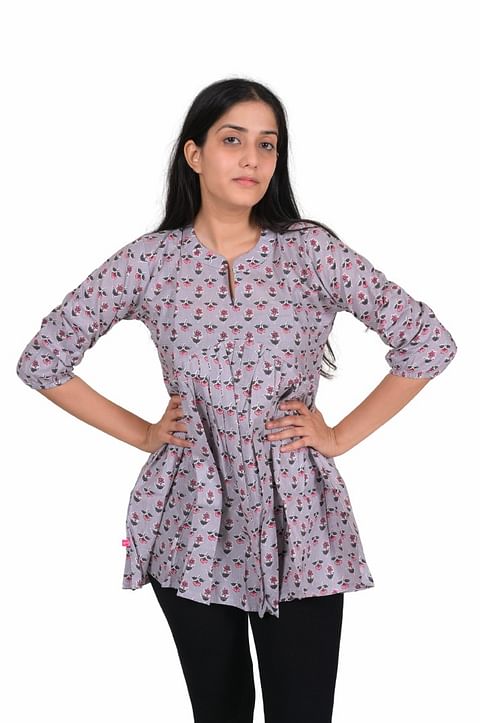 Authenzaa Women Short Kurti SFBKT022 Grey 