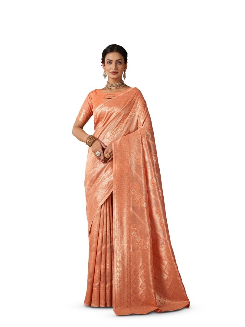 Authenzaa Women Saree YIWS049 Light Orange 