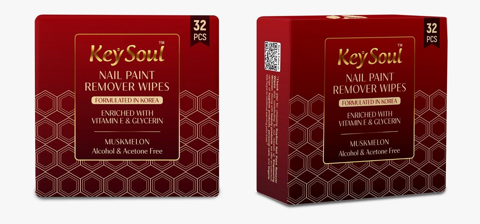 Key Soul Nail Paint Remover Wipes, Musk Melon (32 wipes)
