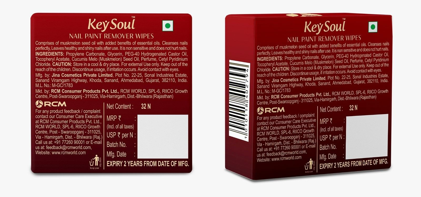 Key Soul Nail Paint Remover Wipes, Musk Melon (32 wipes)