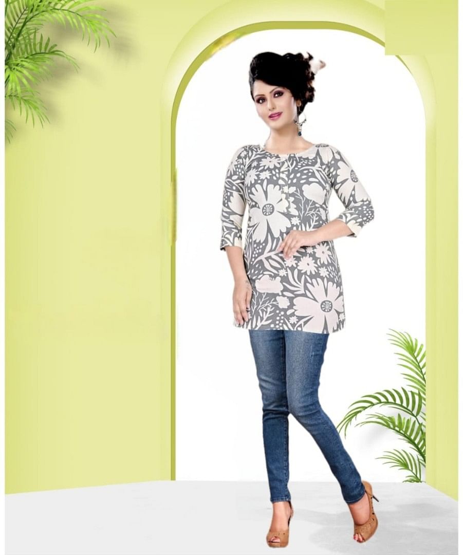 Authenzaa Women Short Kurti SFBKT023 Cream Grey 