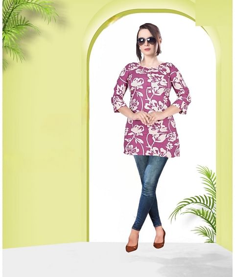 Authenzaa Women Short Kurti SFBKT024 Lavender 