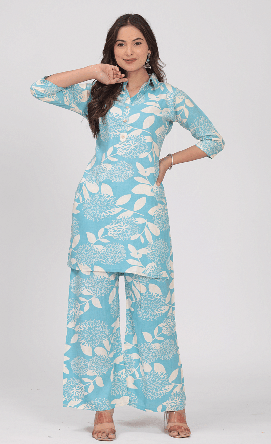 Authenzaa Women 2 Pcs Kurti Set SFBKS053 Sea Blue 