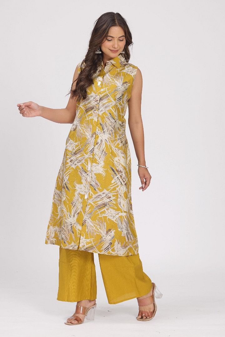 Authenzaa Women 2 Pcs Kurti Set SFBKS058 Yellow 
