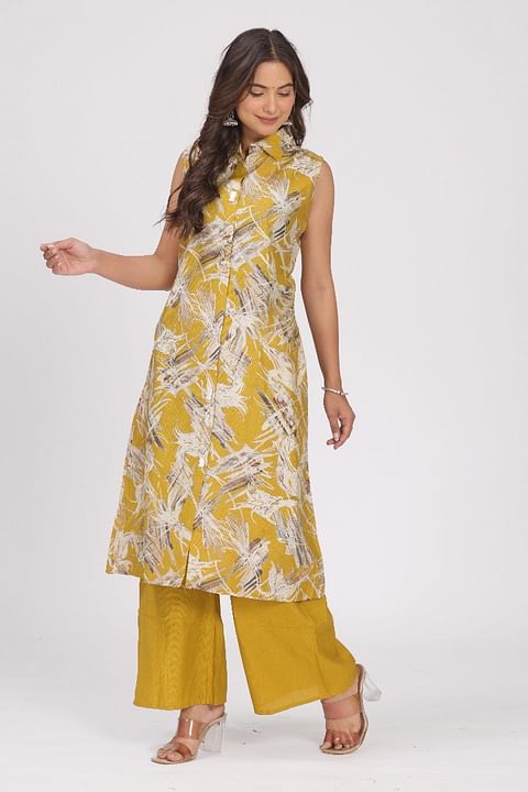 Authenzaa Women 2 Pcs Kurti Set SFBKS058 Yellow 