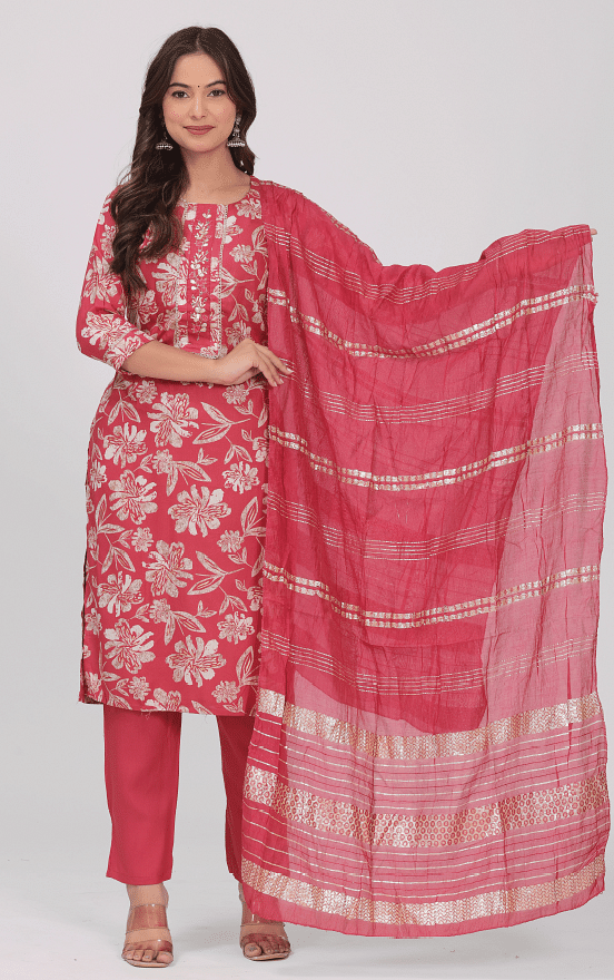 Authenzaa Women 3 Pcs Kurti Set SFBKS062 Pistal Pink 