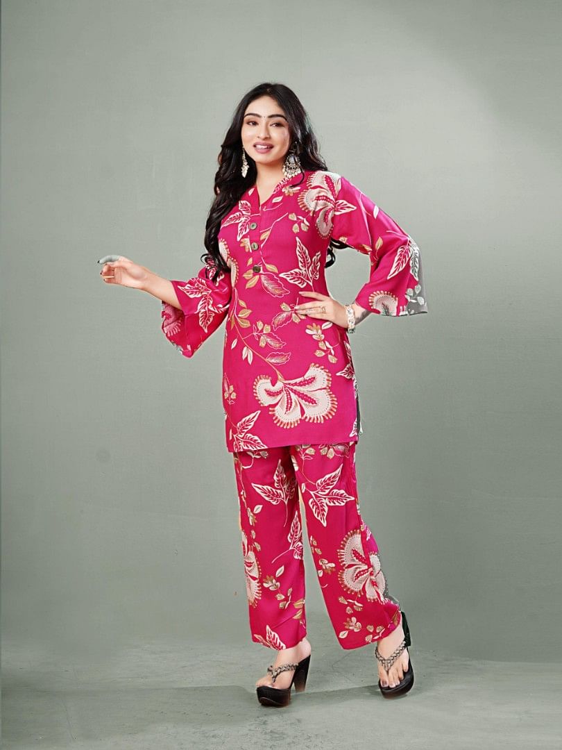 Authenzaa Women 2 Pcs Kurti Set SFBKS063 Rani Pink 