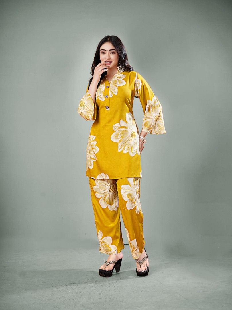 Authenzaa Women 2 Pcs Kurti Set SFBKS066 Mustard 