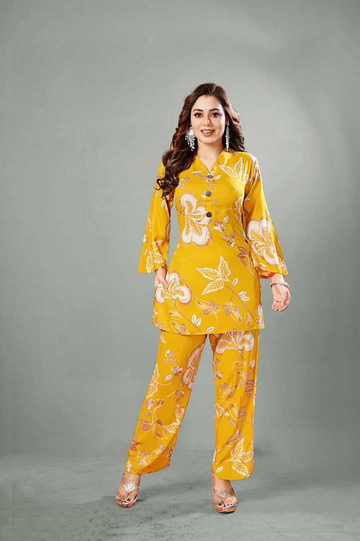 Authenzaa Women 2 Pcs Kurti Set SFBKS067 Yellow 