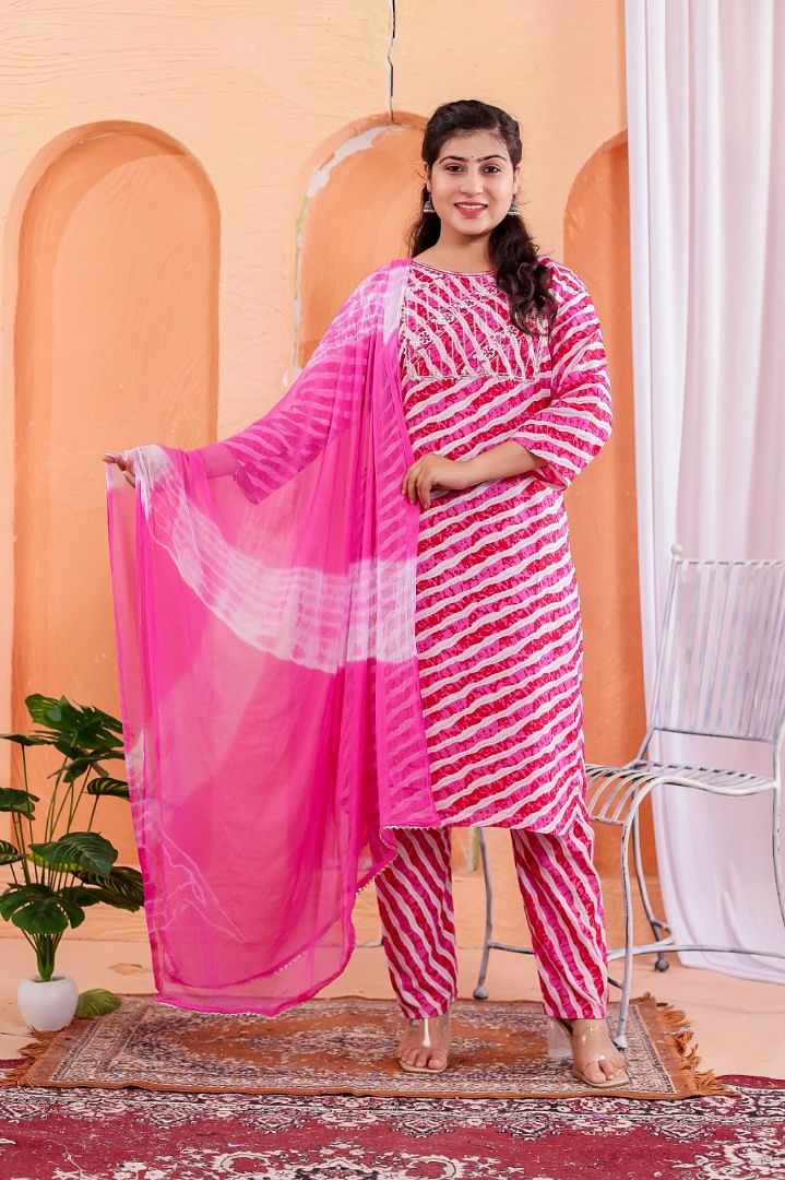Authenzaa Women 3 Pcs Kurti Set SFBKT081 Pink 
