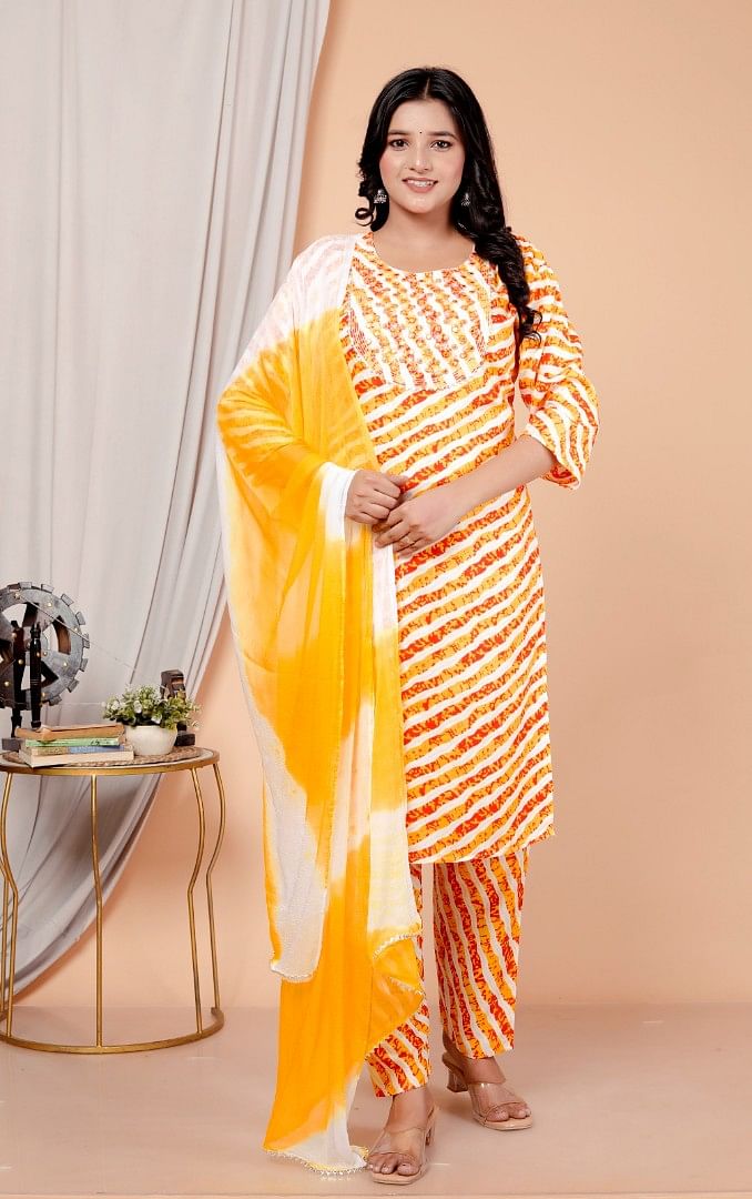 Authenzaa Women 3Pcs Kurti Set SFBKT082 Yellow 