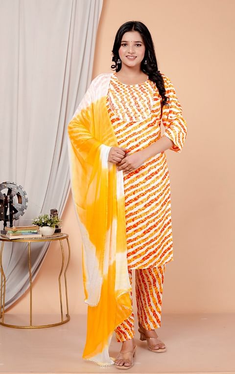 Authenzaa Women 3Pcs Kurti Set SFBKT082 Yellow 