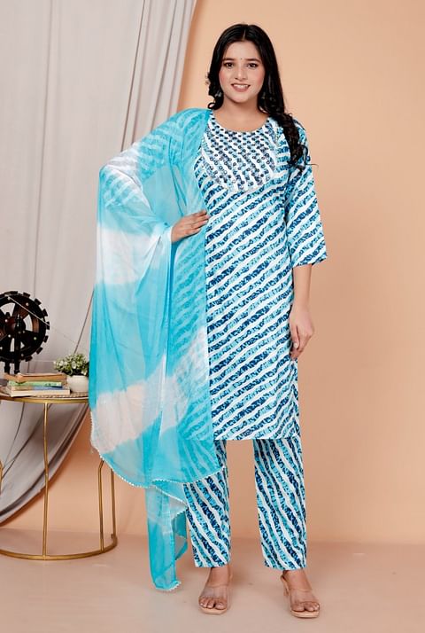 Authenzaa Women 3Pcs Kurti Set SFBKT084 Sky Blue 