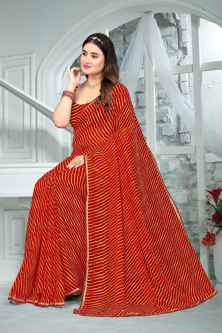 Authenzaa Women Leheriya Saree ASWS133 Red 