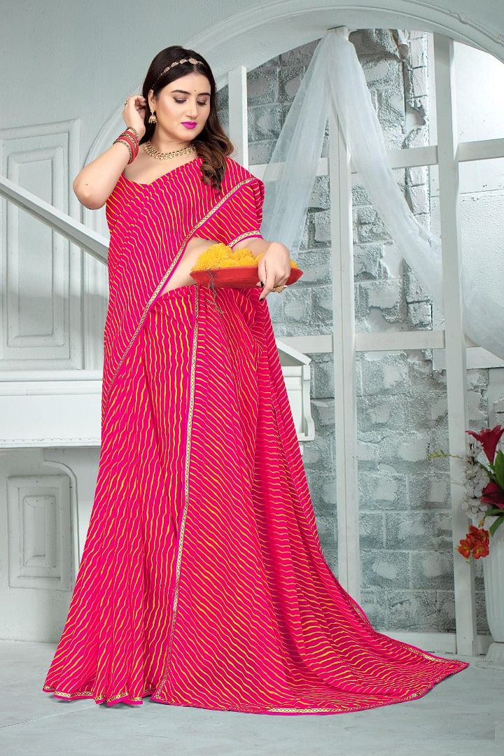 Authenzaa Women Leheriya Saree ASWS133 Rani 