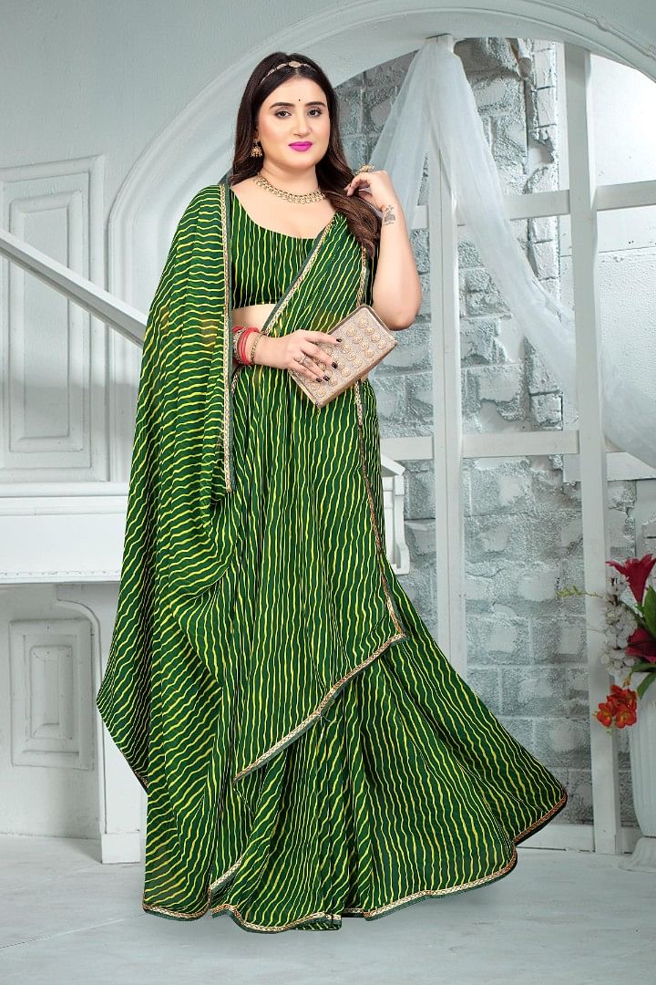Authenzaa Women Leheriya Saree ASWS133 Green 