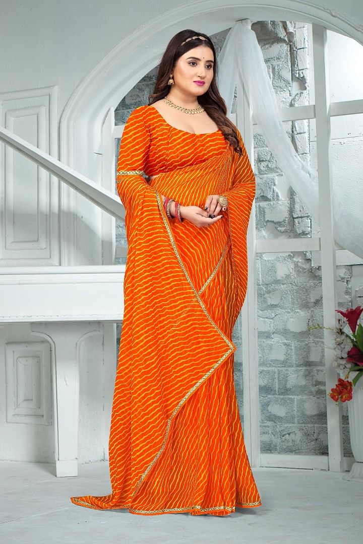 Authenzaa Women Leheriya Saree ASWS133 Orange 