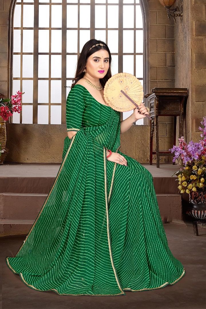 Authenzaa Women Leheriya Saree ASWS134 Green 