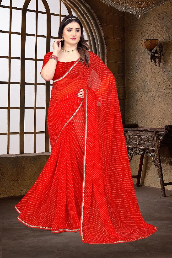 Authenzaa Women Leheriya Saree ASWS134 Red