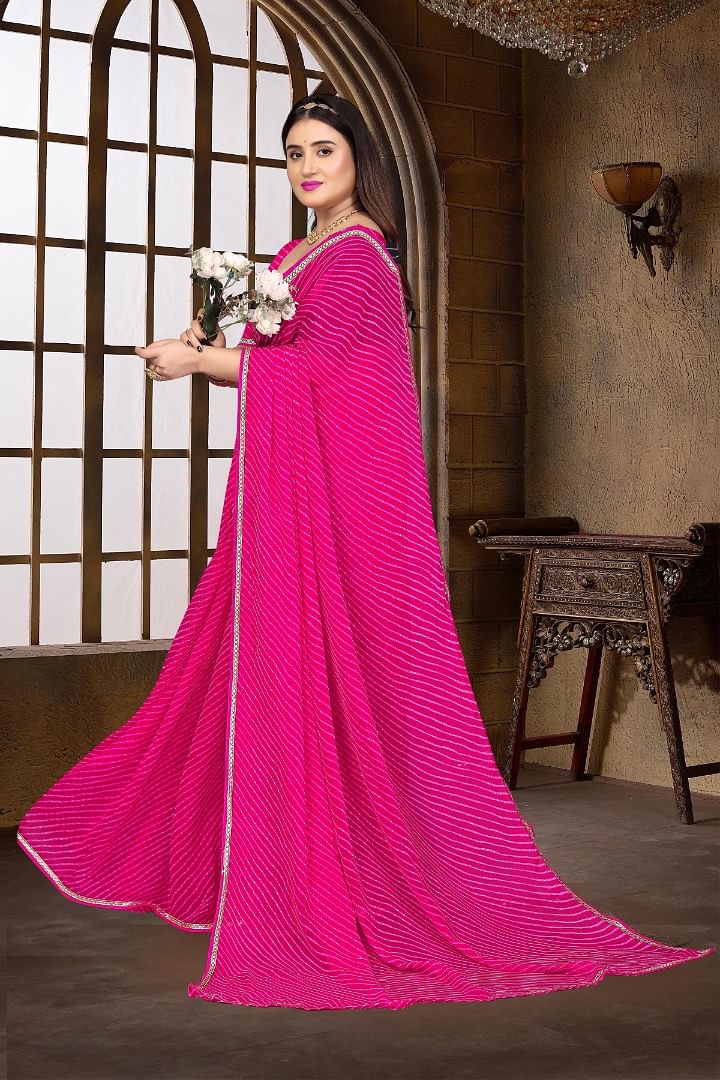 Authenzaa Women Leheriya Saree ASWS134 Rani