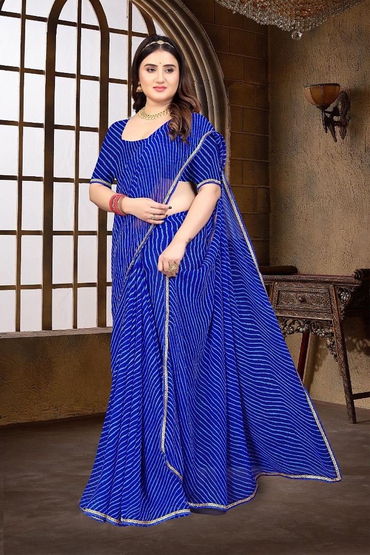 Authenzaa Women Leheriya Saree ASWS134 Blue 