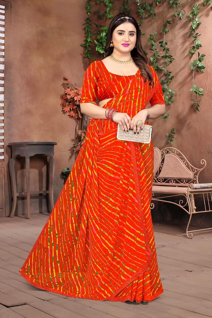 Authenzaa Women Leheriya Saree ASWS135 Red