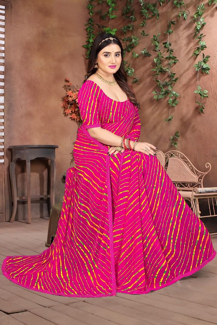 Authenzaa Women Leheriya Saree ASWS135 Rani