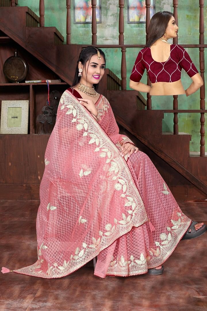Authenzaa Women Saree ASWS136 Peach