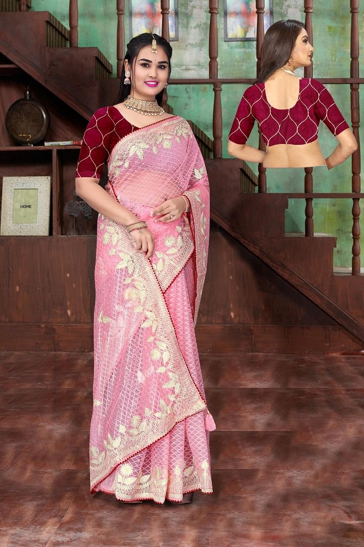 Authenzaa Women Saree ASWS136 Pink