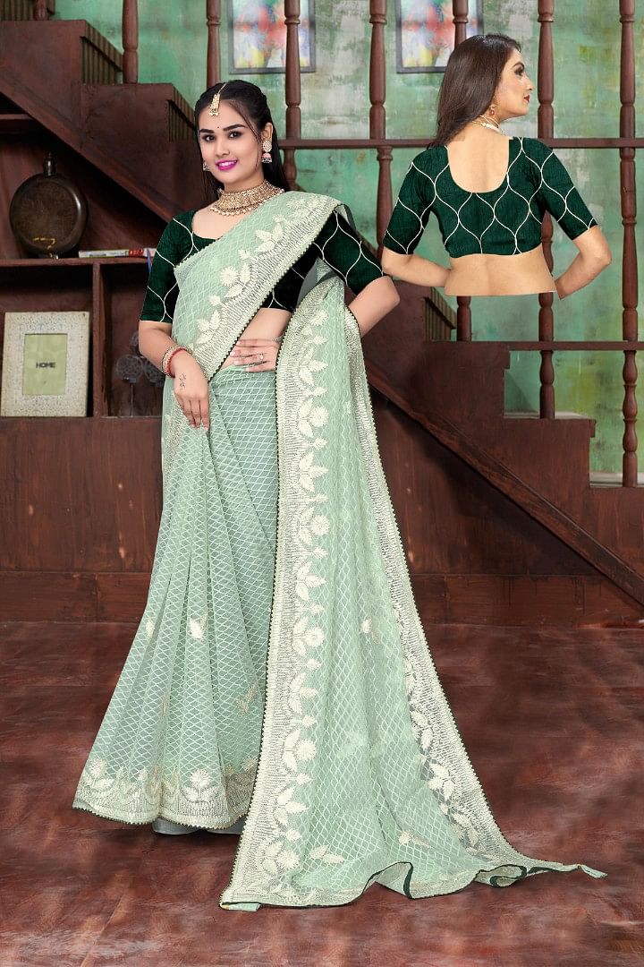 Authenzaa Women Saree ASWS136 Pista