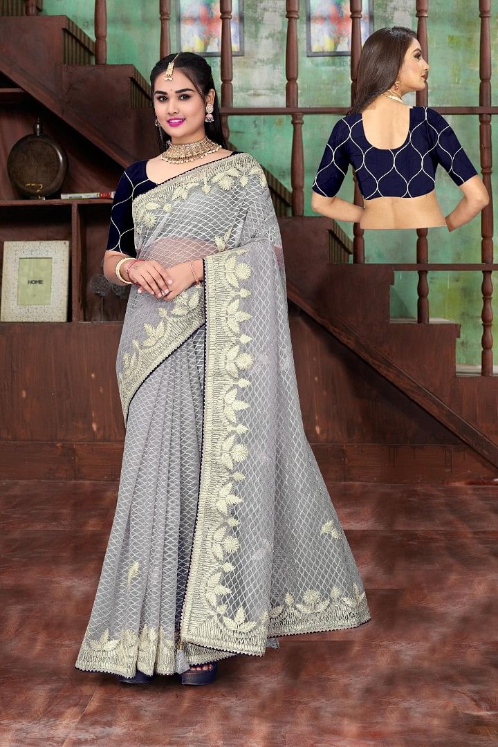 Authenzaa Women Saree ASWS136 Grey