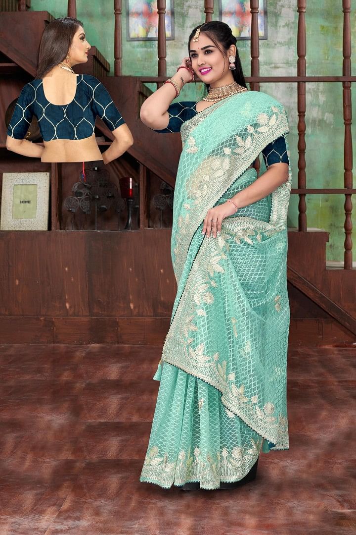 Authenzaa Women Saree ASWS136 Turqoise
